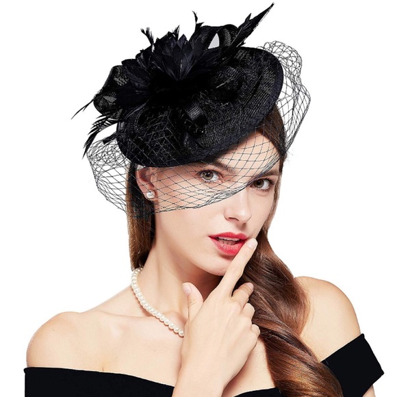 Hat Veil Feather Fascinator Hair Clip Headband - Picture 4 of 16